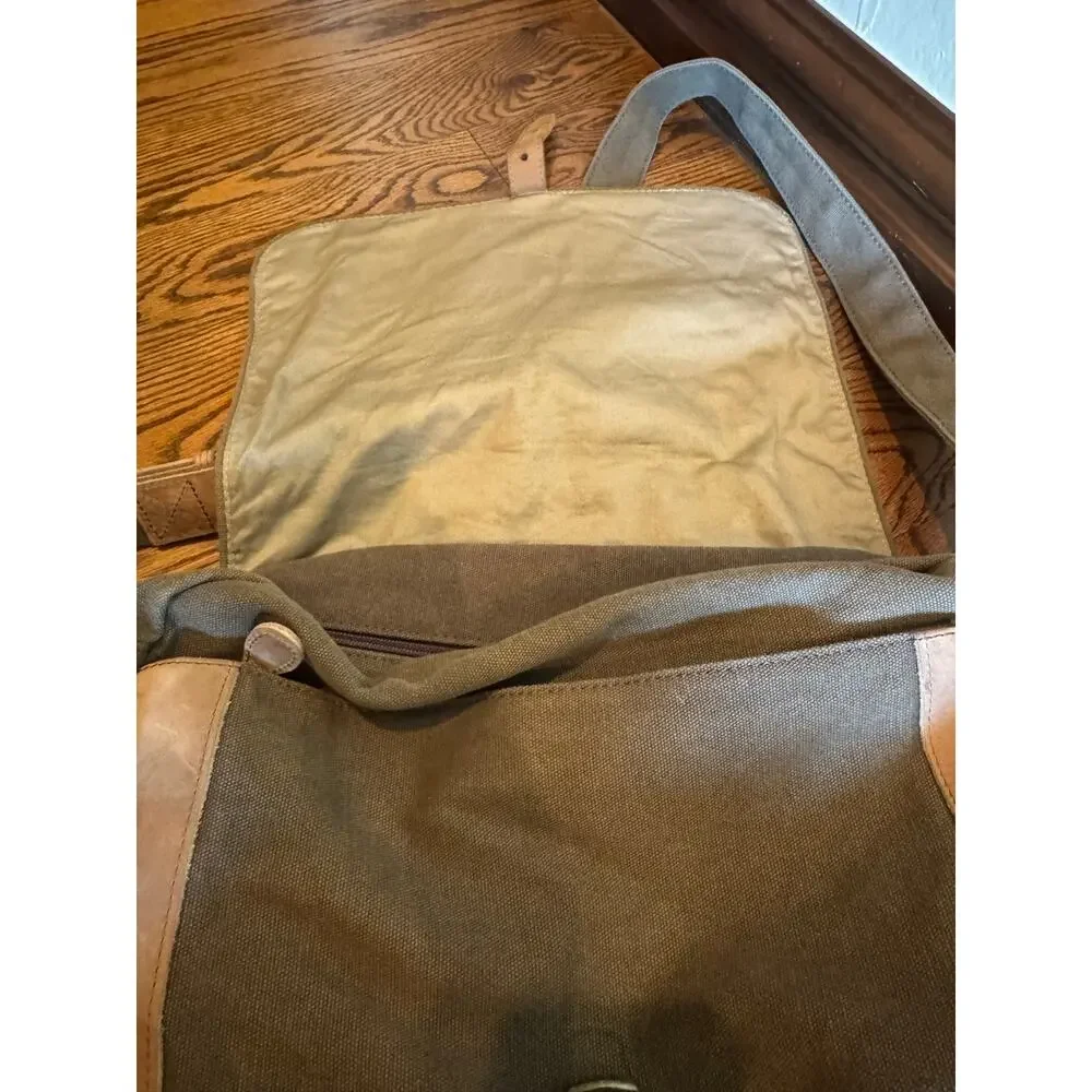 Vintage L.L. Bean Canvas & Leather Field Messenger Bag Crossbody Khaki 90s/00s